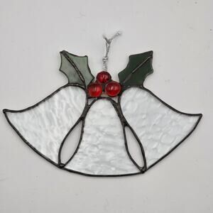 Stained Glass Suncatcher Christmas Bells Holly Ornament